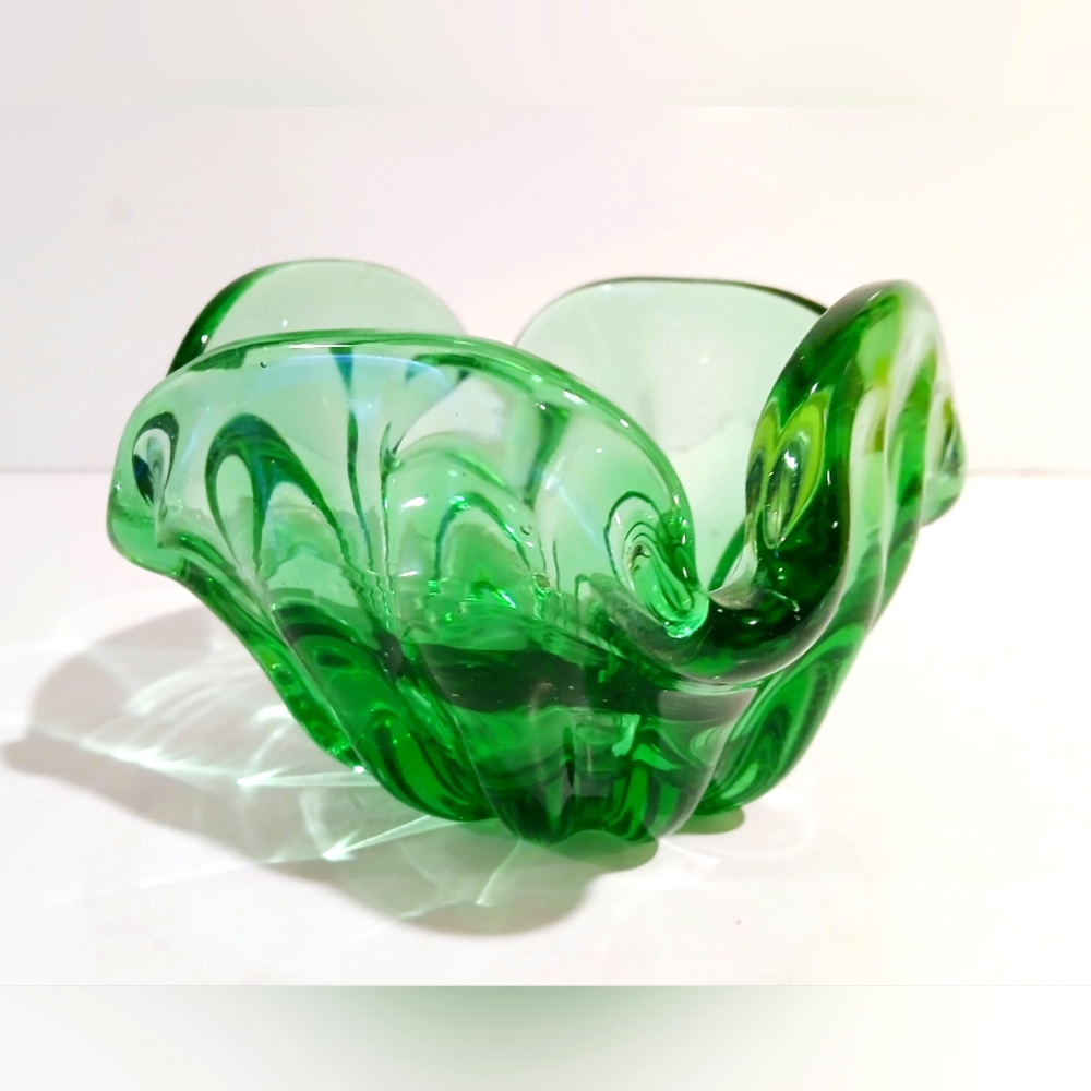 Vintage Green Glass Art Bowl